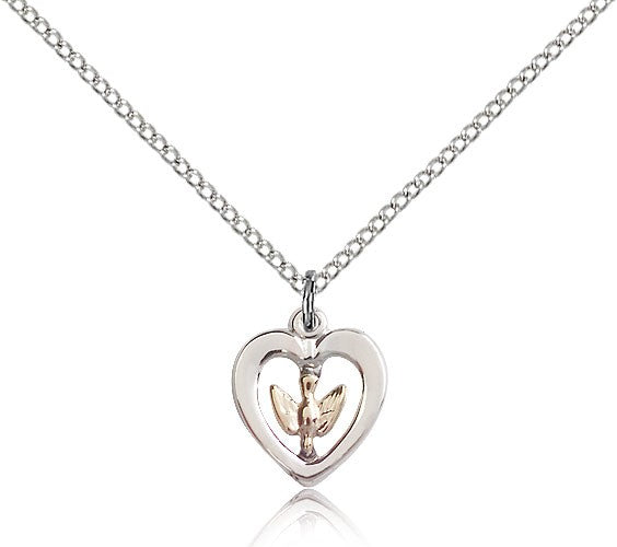 Holy Spirit Medal, Two-Tone - 18&quot; 1.2mm Sterling Silver Chain + Clasp