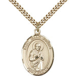 St. Isaac Jogues Medal, Gold Filled, Large - 24&quot; 2.4mm Gold Plated Chain + Clasp