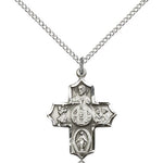 4 Way Cross Pendant, Sterling Silver - 18&quot; 1.2mm Sterling Silver Chain + Clasp