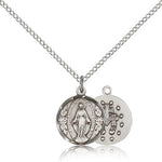 Miraculous Medal, Sterling Silver - 18&quot; 1.2mm Sterling Silver Chain + Clasp