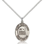 St. Sebastian Swimming Medal, Sterling Silver, Medium - 18&quot; 1.2mm Sterling Silver Chain + Clasp