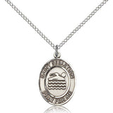 St. Sebastian Swimming Medal, Sterling Silver, Medium - 18&quot; 1.2mm Sterling Silver Chain + Clasp