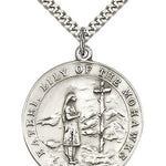 St. Kateri Medal, Sterling Silver - 24&quot; 2.4mm Rhodium Plate Endless Chain