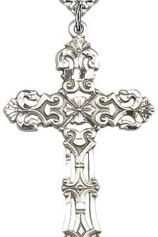 Cross Pendant, Sterling Silver - 24&quot; 2.4mm Rhodium Plate Endless Chain