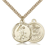 Army Guardian Angel Medal, Gold Filled - 24&quot; 2.4mm Gold Plated Endless Chain