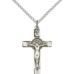 Women's Sterling Silver St. Benedict Crucifix Pendant - 18&quot; 1.2mm Sterling Silver Chain + Clasp