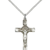 Women's Sterling Silver St. Benedict Crucifix Pendant - 18&quot; 1.2mm Sterling Silver Chain + Clasp