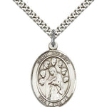 St. Felicity Medal, Sterling Silver, Large - 24&quot; 2.4mm Rhodium Plate Chain + Clasp