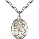 St. Felicity Medal, Sterling Silver, Large - 24&quot; 2.4mm Rhodium Plate Chain + Clasp