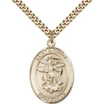 St. Michael the Archangel Medal, Gold Filled, Large - 24&quot; 2.4mm Gold Plated Chain + Clasp