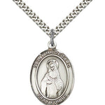 St. Hildegard Von Bingen Medal, Sterling Silver, Large - 24&quot; 2.4mm Rhodium Plate Chain + Clasp