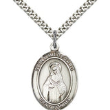 St. Hildegard Von Bingen Medal, Sterling Silver, Large - 24&quot; 2.4mm Rhodium Plate Chain + Clasp