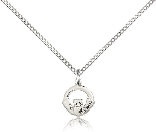 Claddagh Medal, Sterling Silver - 18&quot; 1.2mm Sterling Silver Chain + Clasp