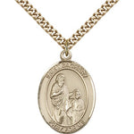 St. Zachary Medal, Gold Filled, Large - 24&quot; 2.4mm Gold Plated Chain + Clasp