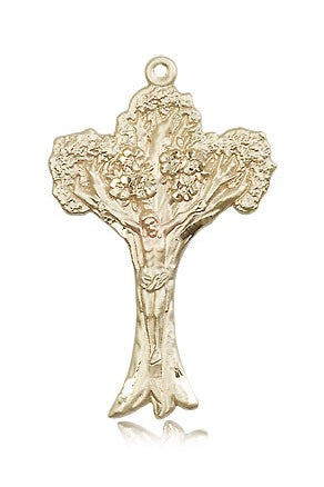 Tree of Life Crucifix Pendant, 14 Karat Gold - 14 KT Yellow Gold