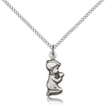 Praying Boy Medal, Sterling Silver - 18&quot; 1.2mm Sterling Silver Chain + Clasp