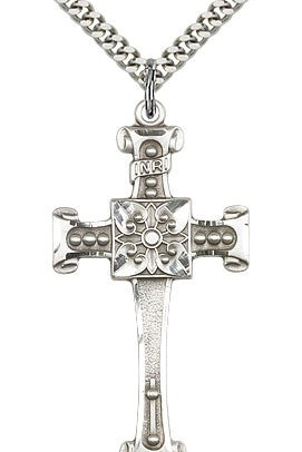 Cross Pendant, Sterling Silver - 24&quot; 2.4mm Rhodium Plate Endless Chain