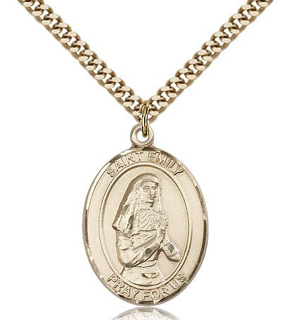 St. Emily De Vialar Medal, Gold Filled, Large - 24&quot; 2.4mm Gold Plated Chain + Clasp