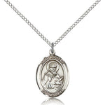 St. Isidore of Seville Medal, Sterling Silver, Medium - 18&quot; 1.2mm Sterling Silver Chain + Clasp