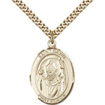 St. David of Wales Medal, Gold Filled, Large - 24&quot; 2.4mm Gold Plated Chain + Clasp