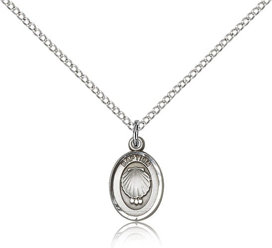 Baptism Medal, Sterling Silver - 18&quot; 1.2mm Sterling Silver Chain + Clasp