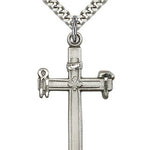 Carpenter Cross Pendant, Sterling Silver - 24&quot; 2.4mm Rhodium Plate Endless Chain