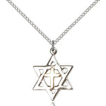 Star of David Medal, Two-Tone - 18&quot; 1.2mm Sterling Silver Chain + Clasp