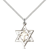 Star of David Medal, Two-Tone - 18&quot; 1.2mm Sterling Silver Chain + Clasp