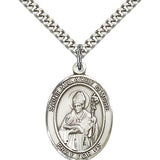 St. Malachy O'more Medal, Sterling Silver, Large - 24&quot; 2.4mm Rhodium Plate Chain + Clasp