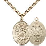 St. Michael National Guard Medal, Gold Filled, Large - 24&quot; 2.4mm Gold Plated Chain + Clasp