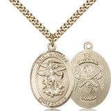 St. Michael National Guard Medal, Gold Filled, Large - 24&quot; 2.4mm Gold Plated Chain + Clasp