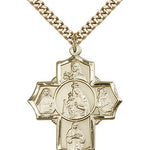 Mt Carmel 4 Way Cross Pendant, Gold Filled - 24&quot; 2.4mm Gold Plated Endless Chain