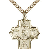 Mt Carmel 4 Way Cross Pendant, Gold Filled - 24&quot; 2.4mm Gold Plated Endless Chain