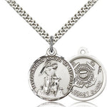 Coast Guard Guardain Angel Medal, Sterling Silver - 24&quot; 2.4mm Rhodium Plate Endless Chain