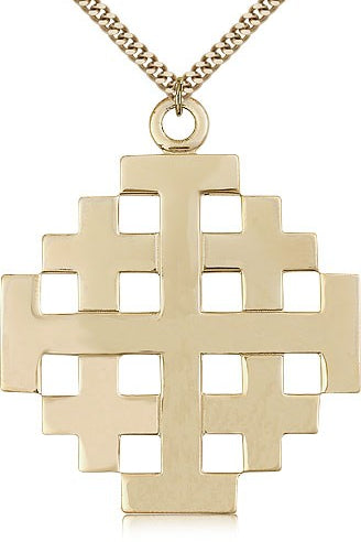 Jerusalem Cross Pendant, Gold Filled - 24&quot; 2.4mm Gold Plated Endless Chain