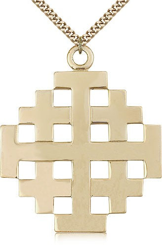 Jerusalem Cross Pendant, Gold Filled - 24&quot; 2.4mm Gold Plated Endless Chain
