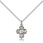 5 Way Cross Motherhood Medal, Sterling Silver - 18&quot; 1.2mm Sterling Silver Chain + Clasp