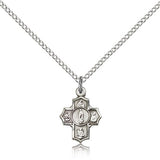 5 Way Cross Motherhood Medal, Sterling Silver - 18&quot; 1.2mm Sterling Silver Chain + Clasp