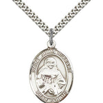 St. Julia Billiart Medal, Sterling Silver, Large - 24&quot; 2.4mm Rhodium Plate Chain + Clasp