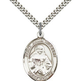 St. Julia Billiart Medal, Sterling Silver, Large - 24&quot; 2.4mm Rhodium Plate Chain + Clasp
