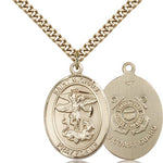 St. Michael Coast Guard Medal, Gold Filled, Large - 24&quot; 2.4mm Gold Plated Chain + Clasp
