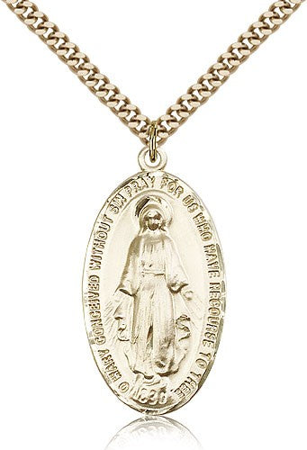 Miraculous Medal, Gold Filled - 24&quot; 2.4mm Gold Plated Endless Chain