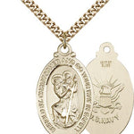 St. Christopher Navy Medal, Gold Filled - 24&quot; 2.4mm Gold Plated Endless Chain