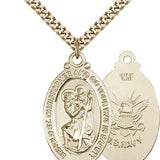 St. Christopher Navy Medal, Gold Filled - 24&quot; 2.4mm Gold Plated Endless Chain