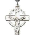 Crucifix Pendant, Sterling Silver - 24&quot; 2.4mm Rhodium Plate Endless Chain