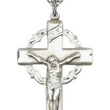 Crucifix Pendant, Sterling Silver - 24&quot; 2.4mm Rhodium Plate Endless Chain