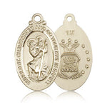 St. Christopher Air Force Medal, 14 Karat Gold - 14 KT Yellow Gold