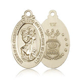 St. Christopher Air Force Medal, 14 Karat Gold - 14 KT Yellow Gold