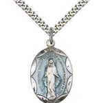 Miraculous Medal, Sterling Silver - 24&quot; 2.4mm Rhodium Plate Endless Chain