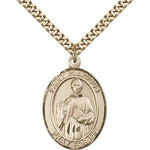 St. Placidus Medal, Gold Filled, Large - 24&quot; 2.4mm Gold Plated Chain + Clasp